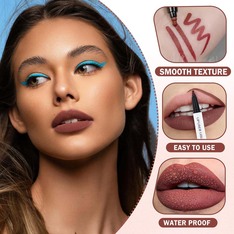 2PCS Lip Tint Stain Marker Dark Red Matte Liquid Lipstick & Lip Liner Pencil Long Lasting Waterproof Lip Liner Stain Non-Stick Cup Lip Makeup Stain Liner Marker + 01Dark Red + 06 Cherry Red