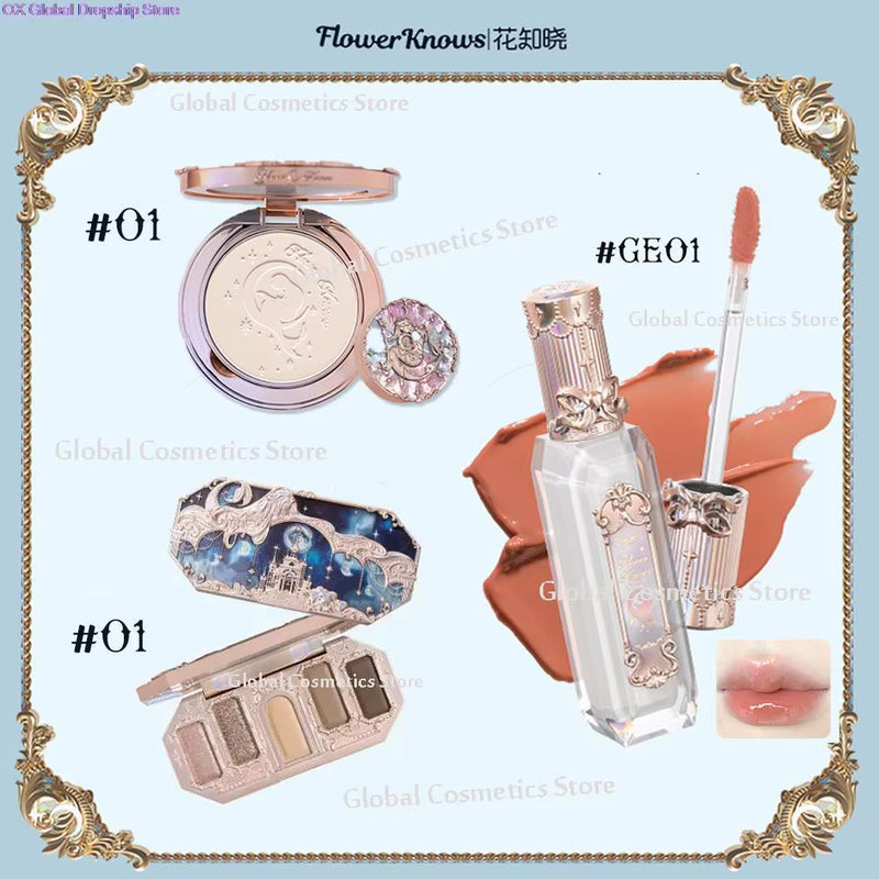 Flowerknows Moonlight Mermaid Series Makeup Kit for Women Eyeshadow Palette Lipstick Lip Gloss Makeup Powder Makeup Set