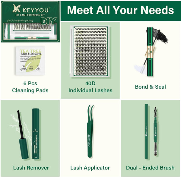 DIY Lash Extension Kit  300Pcs Individual Eyelash Extension Kit 40D 0.07D Curl 8-16MIX Lash Clusters with Lash Glue Remover Applicator Easy to Use for Beginners(40D-0.07D,8-16Mix)
