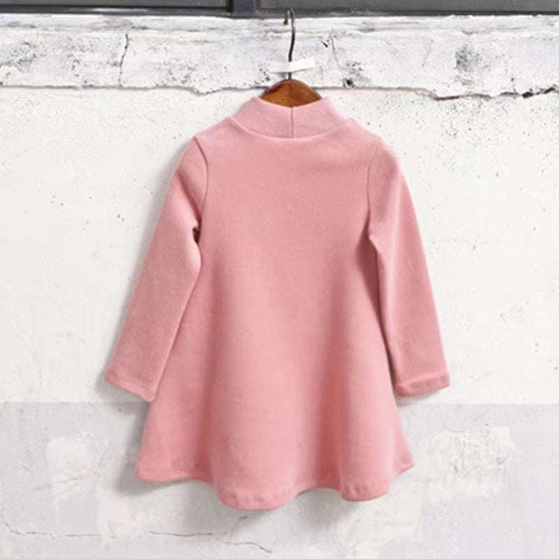 Autumn Winter Thick Girl Sweatshirts Fashion Cotton Embroidered Princess Dress Butterfly Tie Turtleneck Sweater Baby Kid Clothes