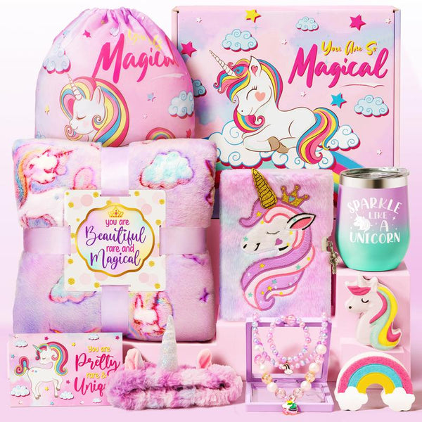 Unicorn Gift Basket Toys Set with Blanket Tumbler Crossbody Bag , Christmas Gift Thanksgiving Birthday Gift for Daughter, Niece, or Friend