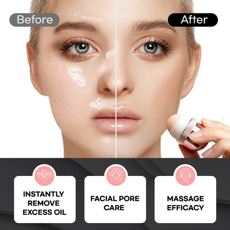 Korean Beauty Oil-Absorbing Volcanic Face Roller, Portable and Reusable Skincare Tool for Oily Skin, Shine Control, Oil Absorber Tool for Face (Gold)