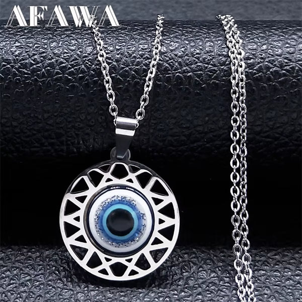 Fashion Turkish Blue Eye Pendant Necklace Stainless Steel Silver Color Blue Lucky Eyes Necklaces Gift Jewelry Collier N8023S01