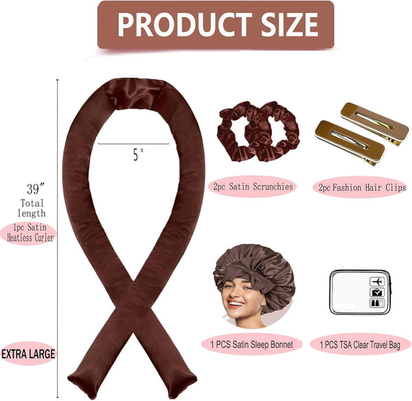 Satin XL Hair Rollers for Overnight Curls - Heatless Jumbo Curling Set with Headband and Rollers to Sleep In