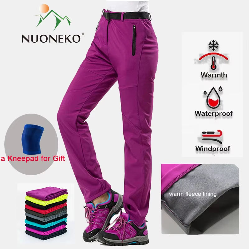 New Winter Womens Outdoor Pants Thick Fleece Softshell Sports Trousers Hiking Trekking Ski Waterproof Women Pants PM21