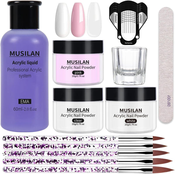 Acrylic Nail Kit-Acrylic Liquid Monomer and Acrylic Powder Set,Professional Acrylic Nail Kit Acrylic Nail Powder Acrylic Liquid Nail Brush Tips for Acrylic Nails Extension Beginner Nail Kit