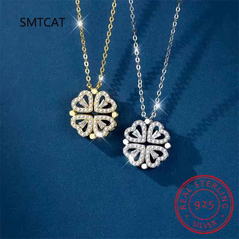925 Sterling Silver Clover Necklace Four Leaf Heart Shape Pendant Necklace for Women Hart Luxury Jewelry Sale Dropshipping