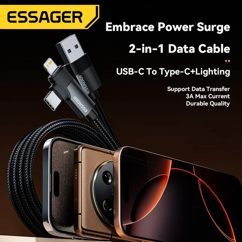 PD 2 in 1 USB a Cable 90 Degree Angle Type C/Lightning Fast Charging Cable for Iphone 16 15 14Pro Max Ipad Xiaomi Huawei