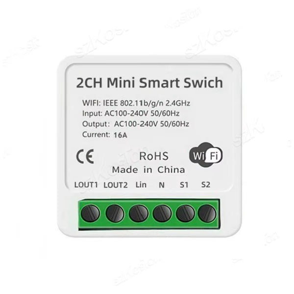 16A Tuya Wifi Smart Switch Module 2CH Smart Home Mini DIY Light Breaker Timer Voice Control Works with Alexa Google Home