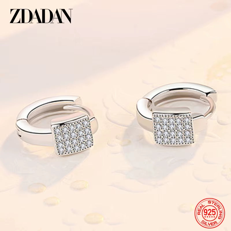 New Arrival 925 Sterling Silver Square Zircon Hoop Earrings for Women Fashion Wedding Jewelry Accessories