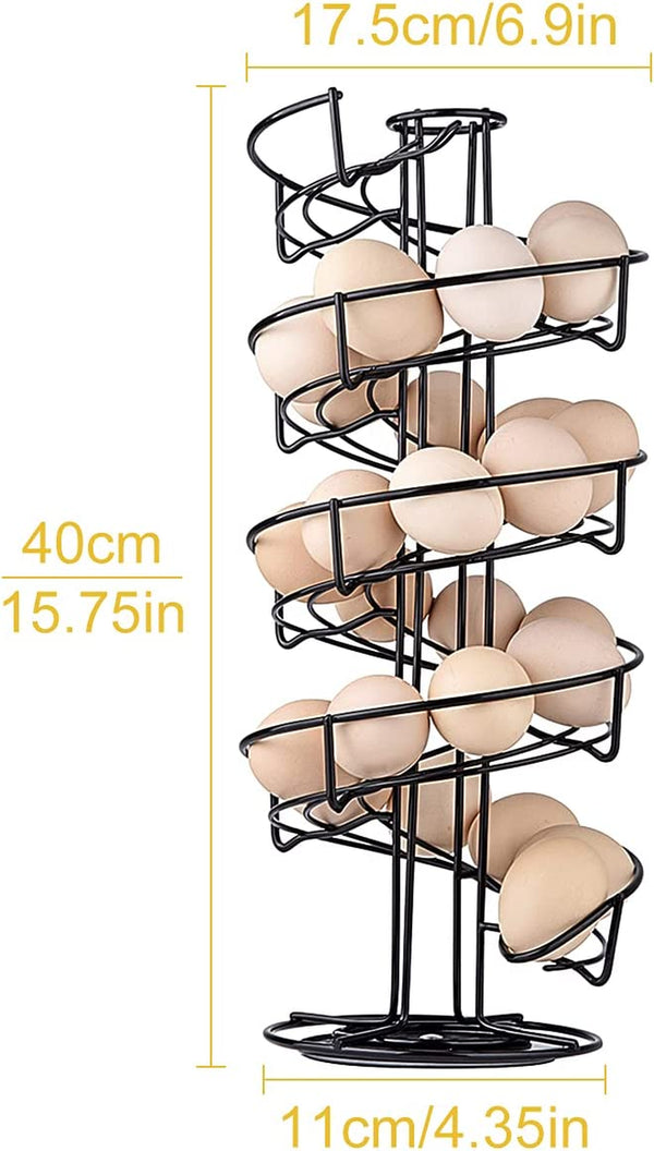 Spiral Design Metal Egg Skelter Dispenser Rack,Storage Display Rack (Black)