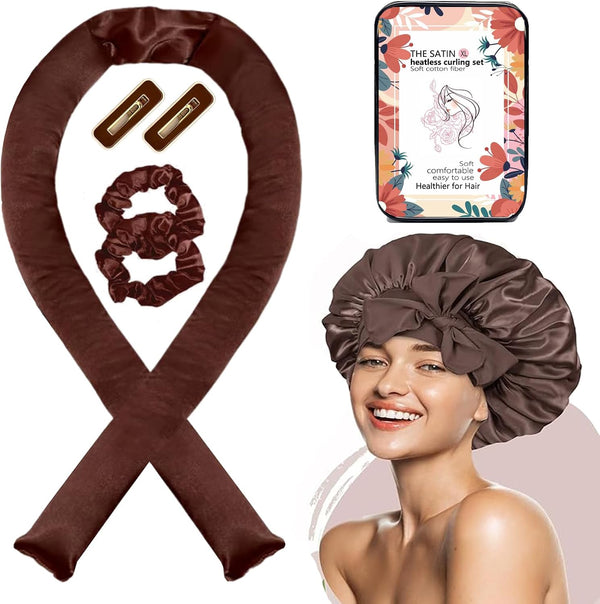 Satin XL Hair Rollers for Overnight Curls - Heatless Jumbo Curling Set with Headband and Rollers to Sleep In