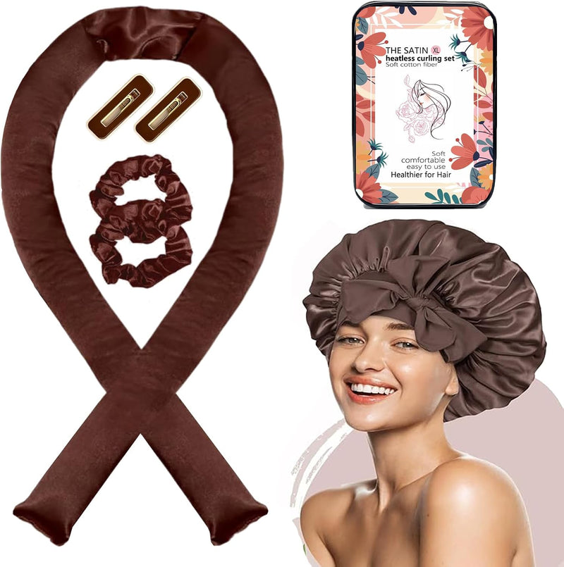 Satin XL Hair Rollers for Overnight Curls - Heatless Jumbo Curling Set with Headband and Rollers to Sleep In