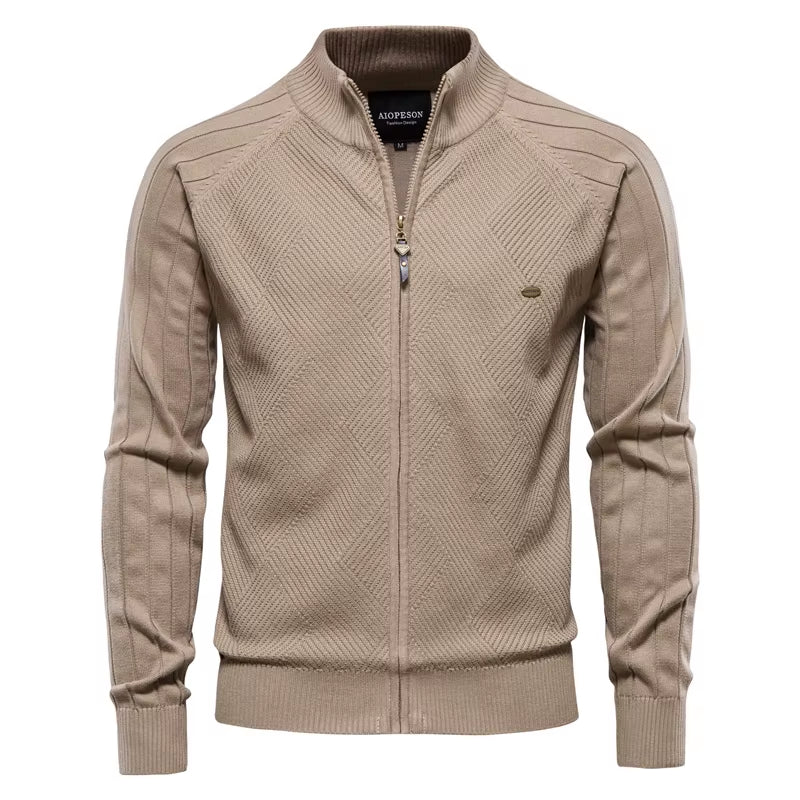 Argyle Solid Color Cardigan Men Casual Quality Zipper Cotton Winter Mens Sweaters Fashion Basic Cardigans for Men