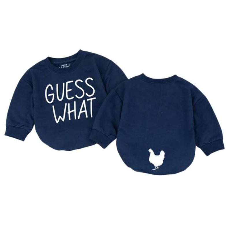 STAFAZ Guess What Chicken Butt Baby Romper - Funny Orange Bodysuit with Chicken Graphic Gender Neutral Baby Shower Gift Double Sided Design Perfect for America