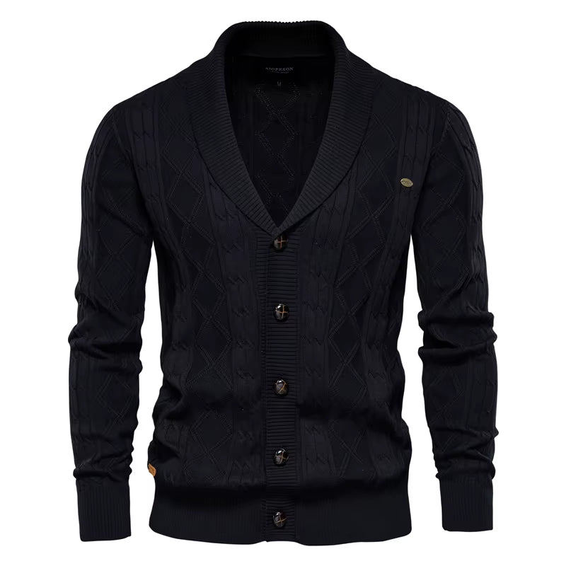Argyle Solid Color Cardigan Men Casual Quality Zipper Cotton Winter Mens Sweaters Fashion Basic Cardigans for Men