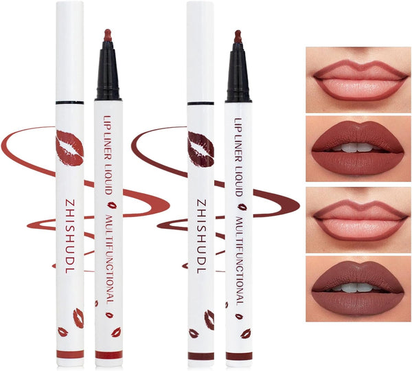 2PCS Lip Tint Stain Marker Dark Red Matte Liquid Lipstick & Lip Liner Pencil Long Lasting Waterproof Lip Liner Stain Non-Stick Cup Lip Makeup Stain Liner Marker + 01Dark Red + 06 Cherry Red