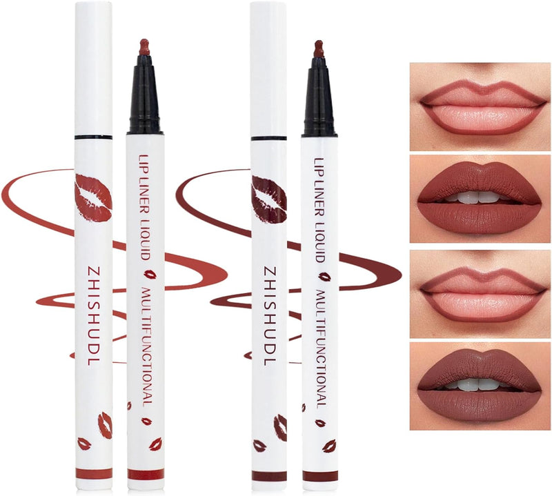 2PCS Lip Tint Stain Marker Dark Red Matte Liquid Lipstick & Lip Liner Pencil Long Lasting Waterproof Lip Liner Stain Non-Stick Cup Lip Makeup Stain Liner Marker + 01Dark Red + 06 Cherry Red