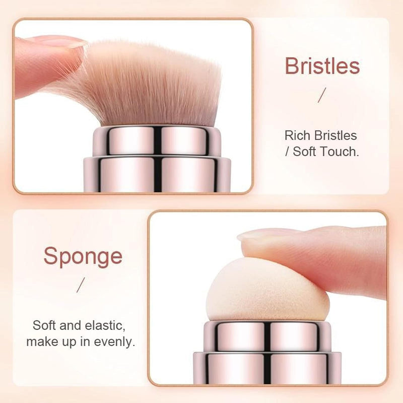 Foundation Sponge Mini Face Makeup Brush, 4 in 1 Makeup Brushes Tools Face Makeup Brush Soft Hair Portable Elastic Sponge Head Eyeshadow Lip Powder Travel Buffing Stippling Makeup Tools for Home Use