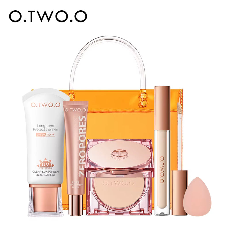 6Pcs Makeup Set Face Primer Liquid Concealer Sunscreen Whitening Sunblock SPF30+ Setting Compact Powder Cosmetics Kit