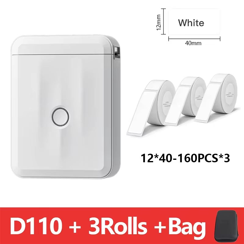 D110 Mini Portable Printer for Mobile Thermal Adhesive Label Printer for Stickers Pocket Labeling Maker Machine Wireless