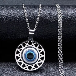 Fashion Turkish Blue Eye Pendant Necklace Stainless Steel Silver Color Blue Lucky Eyes Necklaces Gift Jewelry Collier N8023S01