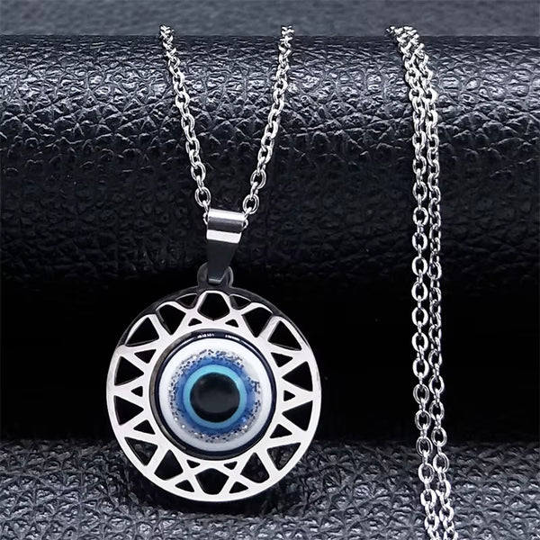 Fashion Turkish Blue Eye Pendant Necklace Stainless Steel Silver Color Blue Lucky Eyes Necklaces Gift Jewelry Collier N8023S01