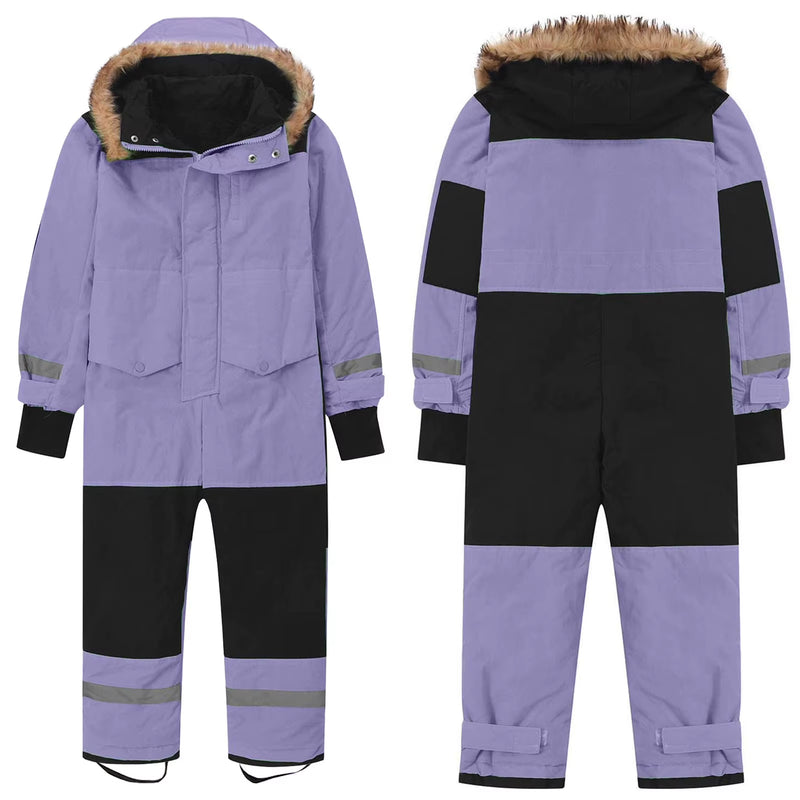 Baby Girls Boys One-Piece Ski Suits Children'S Snowboarding Fur Hooded Thick Windproof Warm Skiing Sports Clothes for Winter