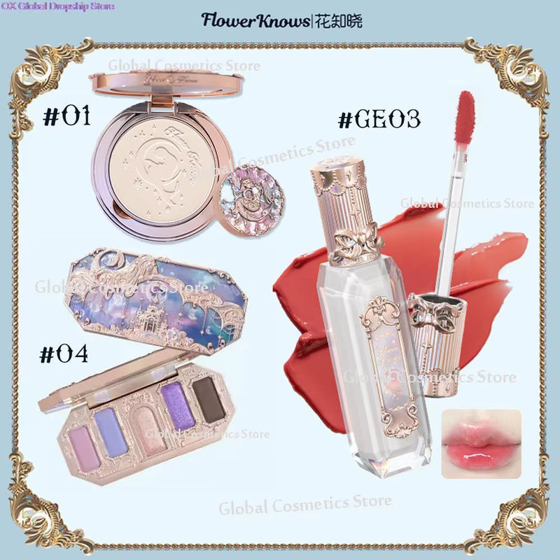 Flowerknows Moonlight Mermaid Series Makeup Kit for Women Eyeshadow Palette Lipstick Lip Gloss Makeup Powder Makeup Set