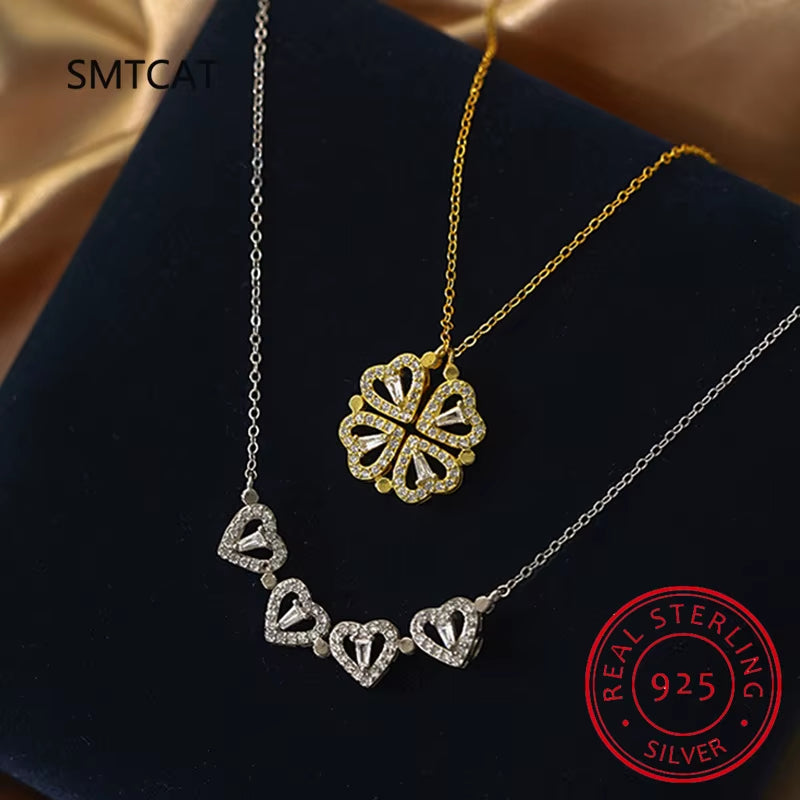 925 Sterling Silver Clover Necklace Four Leaf Heart Shape Pendant Necklace for Women Hart Luxury Jewelry Sale Dropshipping
