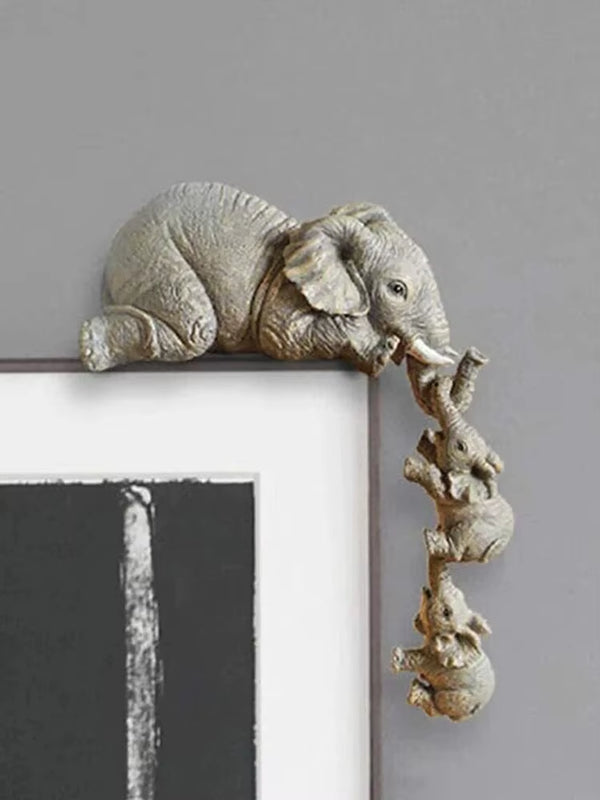 3Pcs/Set Elephant Sitter Hand-Painted Figurines,Full Size M and Two Babies Hanging off the Edge of a Shelf or Table,Resin