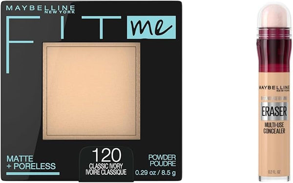 New York Multi-Use Concealer and Contour Product, under Eye Dark Circles Treatment & New York Matte + Poreless Pressed Face Powder Makeup, Classic Ivory, 8.5 Grams