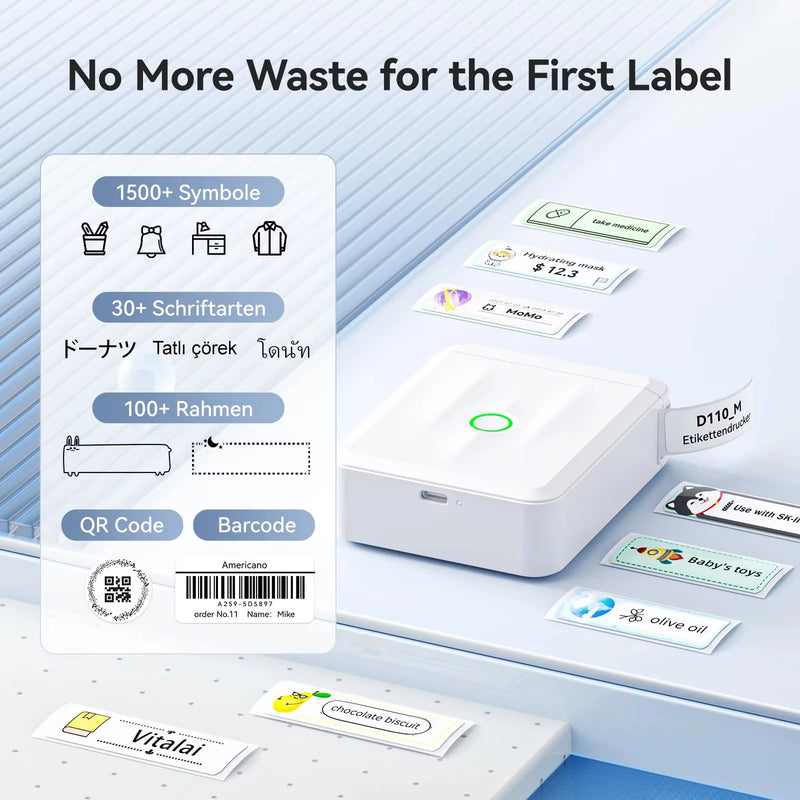 D110 Mini Portable Printer for Mobile Thermal Adhesive Label Printer for Stickers Pocket Labeling Maker Machine Wireless
