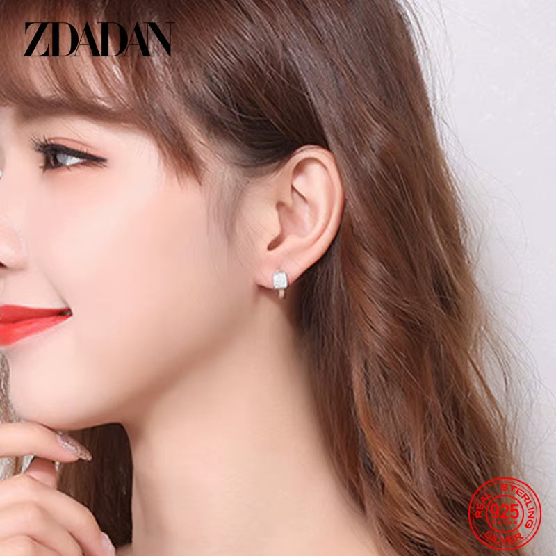 New Arrival 925 Sterling Silver Square Zircon Hoop Earrings for Women Fashion Wedding Jewelry Accessories