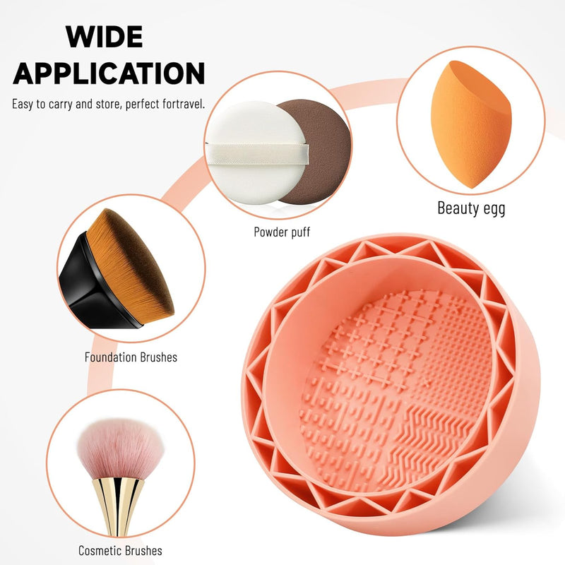 Makeup Brush Cleaner Mat with Drying Rack, Silicone Makeup Brush Cleaning Mat Scrubber Bowl, Make up Brush Cleaner Pad for Cosmetic Brushes,Orange