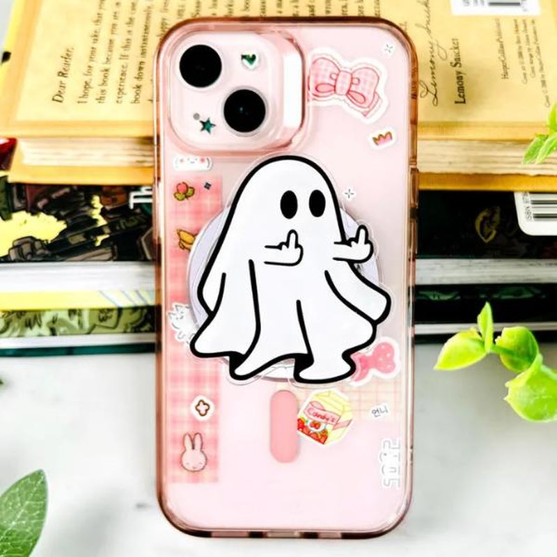 Holographic Ghost Magsafe Grip, Spooky Bookish Phone Stand, Middle Finger Ghost Grip, Cute Ghost Popsocket