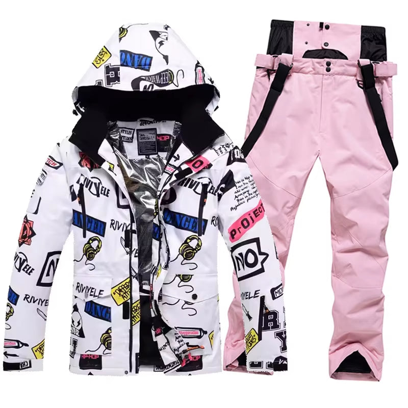 New Men Women Couples Ski Suit Winter Windproof Thick Warm Skiing Jacket and Pants Set Outdoor Snow Snowboarding Costumes