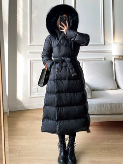 2025 Winter Women 90% White Duck down Jackets Ultra Light Warm Long Parkas Real Fox Fur Collar Female Hooded Snow Coats