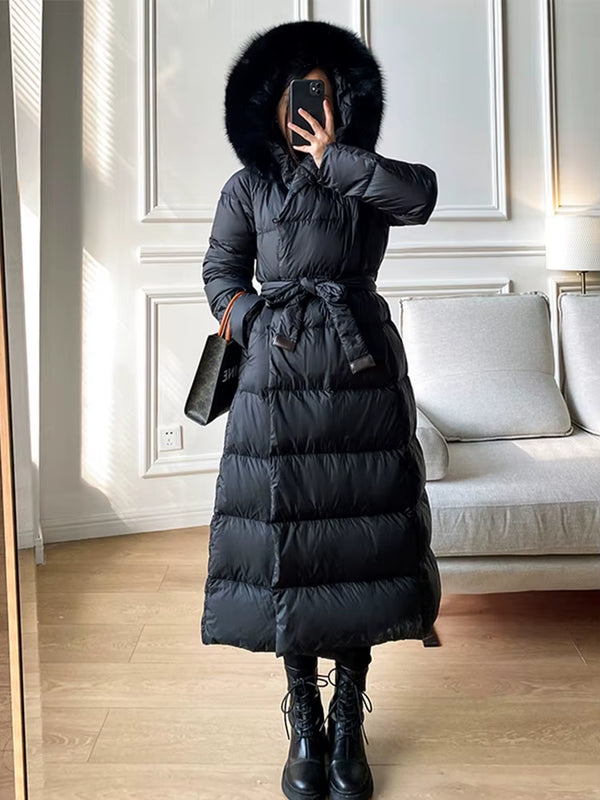 2025 Winter Women 90% White Duck down Jackets Ultra Light Warm Long Parkas Real Fox Fur Collar Female Hooded Snow Coats