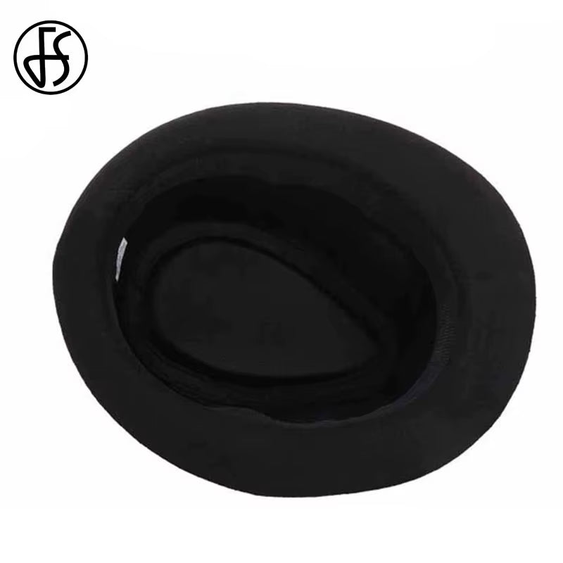 Mens Fedoras Black Panama Fashion Hat Imitate Wool Male Gangster Trilby Cap Casual Party Wide Brim England Style Jazz Hats
