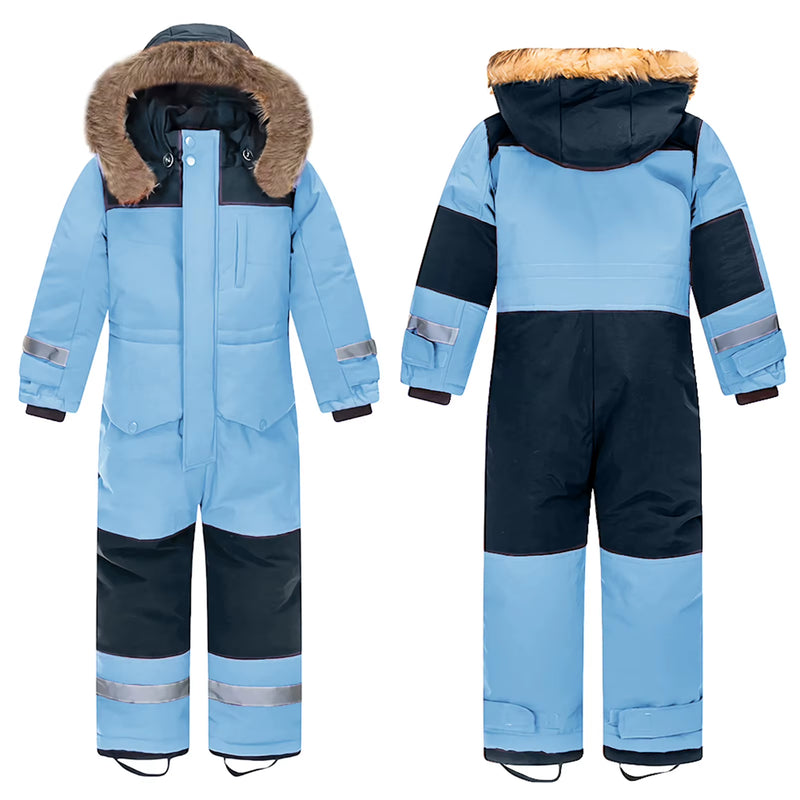 Baby Girls Boys One-Piece Ski Suits Children'S Snowboarding Fur Hooded Thick Windproof Warm Skiing Sports Clothes for Winter