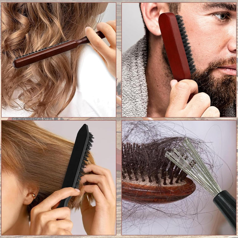Bristle Hair Brush with Edges Brush,The Ultimate Hair Care Bundle - Beard Brush, Bristle Brush, Boar Bristle Hair Brush, and More - Unrivaled Selection for Versatile Grooming
