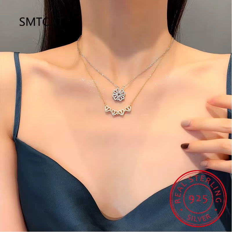 925 Sterling Silver Clover Necklace Four Leaf Heart Shape Pendant Necklace for Women Hart Luxury Jewelry Sale Dropshipping
