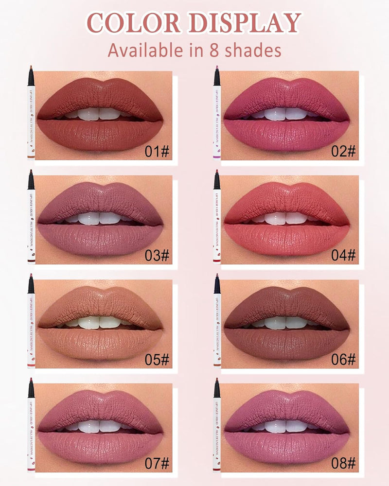 2 Colors Lip Stain Marker Pen, Dark Red Pink Lip Liner Pencil, Matte Finish Lip Tint Stain Liquid Lipstick, Longlasting Smudge-Proof Waterproof Lipliner, Precise Pen Tip, Makeup Gift for Women-01+02