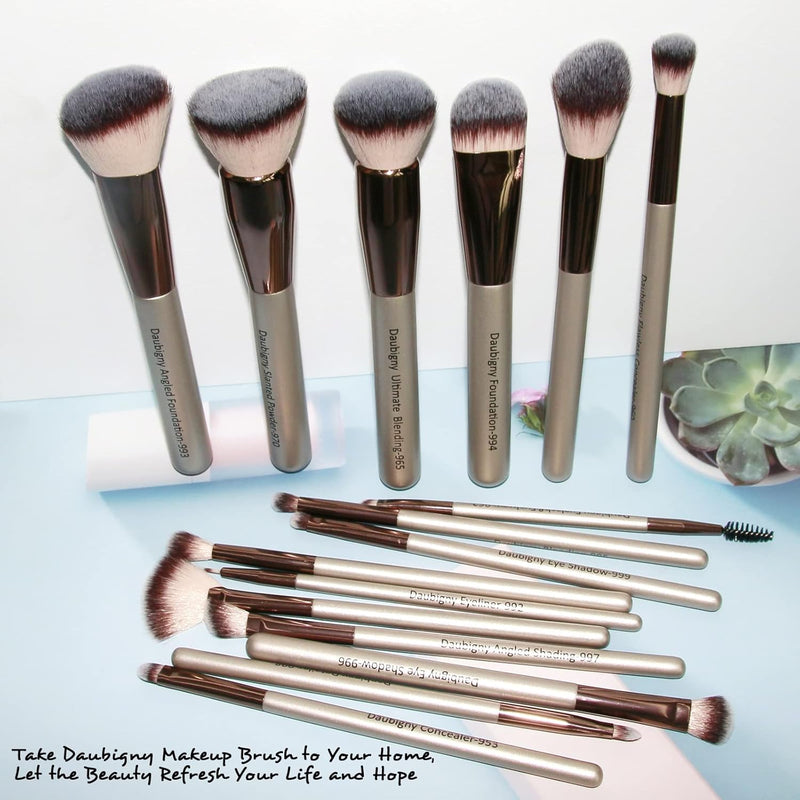 Makeup Brushes,  16Pcs Complete Premium Synthetic Makeup Brush Set with Professional Foundation Brushes Powder Concealers Eye Shadows Blush Makeup Brush for Perfect Makeup (Champagne Gold)