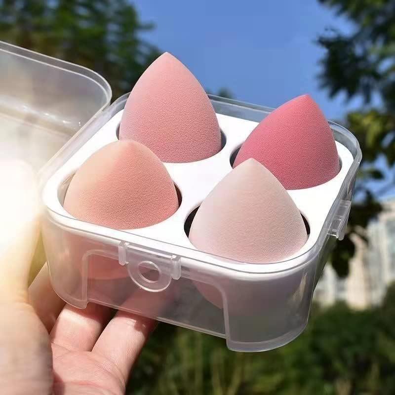 Makeup Sponge Set Mixed Multi-Color, Use Beauty Eggs for Wet and Dry Face, Make-Up Puff, Flawless, Four Pink Outfits (10 X 10 X 6 (4PCS))
