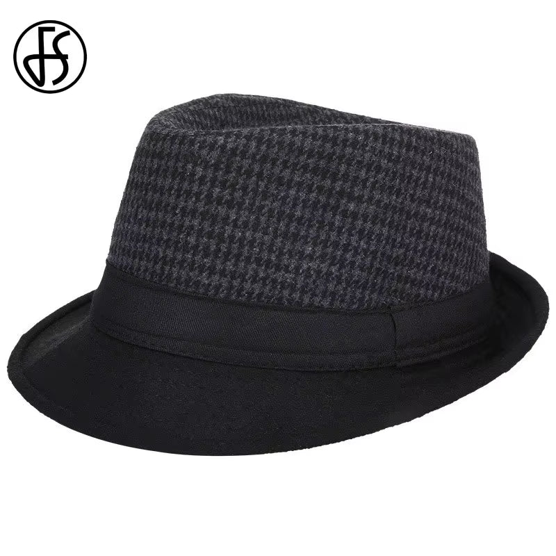 Mens Fedoras Black Panama Fashion Hat Imitate Wool Male Gangster Trilby Cap Casual Party Wide Brim England Style Jazz Hats