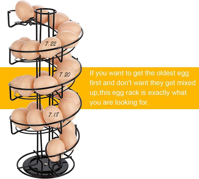 Spiral Design Metal Egg Skelter Dispenser Rack,Storage Display Rack (Black)