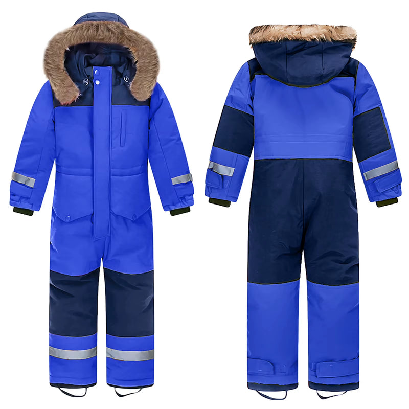 Baby Girls Boys One-Piece Ski Suits Children'S Snowboarding Fur Hooded Thick Windproof Warm Skiing Sports Clothes for Winter