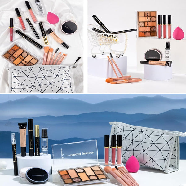 Travel Makeup Kit | Makeup Bundle Includes Eyeshadow Lipstick - Makeup Kits Storage Bag Mirrors Makeup Bundle Includes Makeup Sets